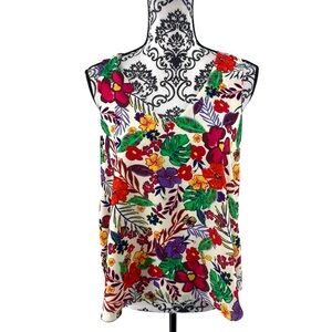 Tabitha Webb Botanical Floral Sleeveless Blouse Multicolor Tropical Print Size S